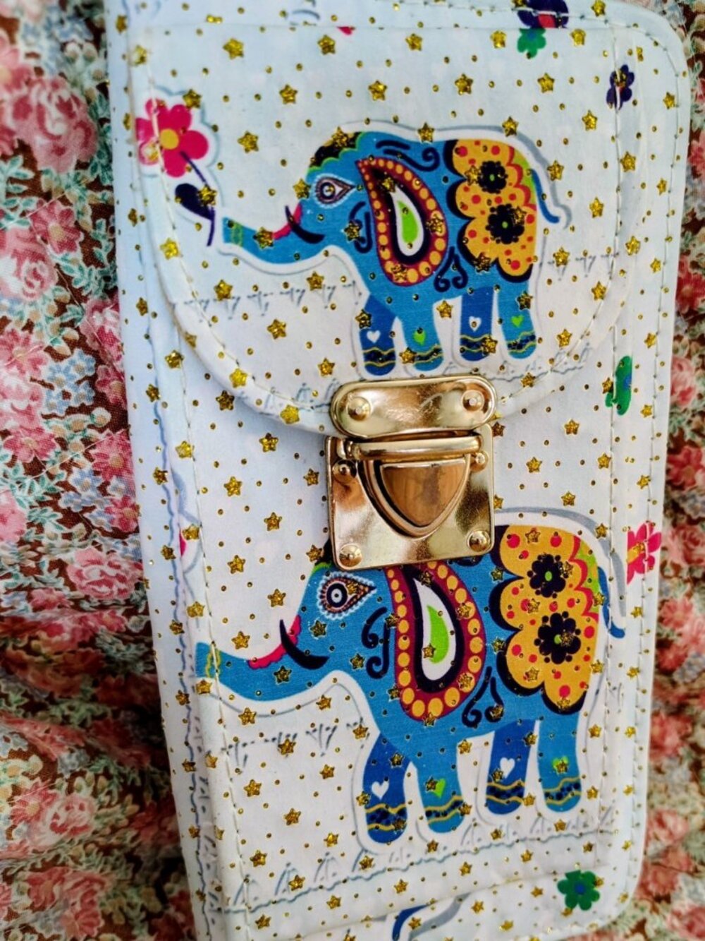 Bohemian Elephant Long Wallet Gold Buckle